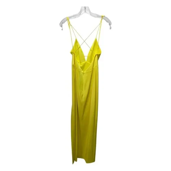 NEW NWT Alice + Olivia Dakota Bias Slip Gown Yellow Satin Side Slit Size 2 - Picture 7 of 7